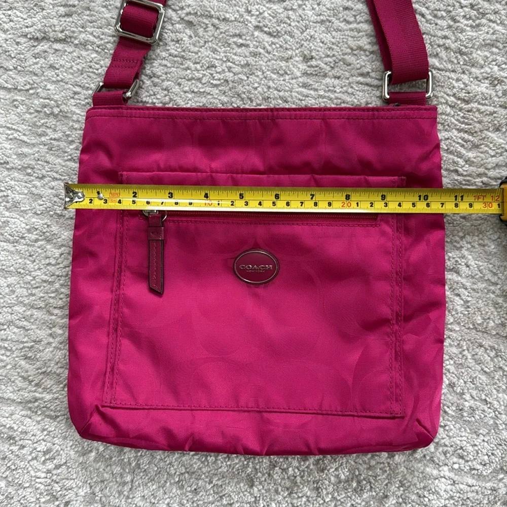 COACH Bright Pink Getaway Signature Print Nylon File Crossbody Bag Purse